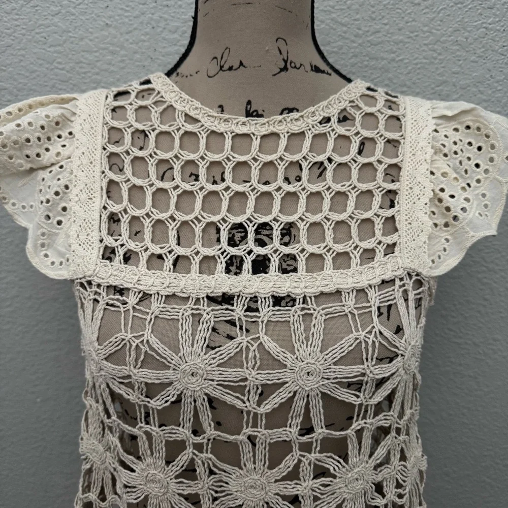 Altar'd State Crochet Open Knit Boho Crop Top Beige Size Small